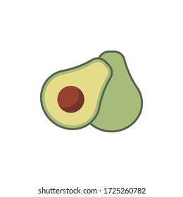 Whole avocado fruit and halves vector icon symbol fruits isolated on white background