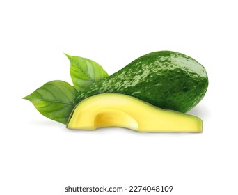 Whole avocado. A piece of avocado. Vector illustration.