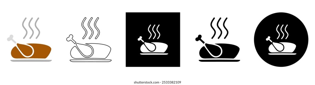 whole baked bird, chicken or turkey, serving tray menu vector pictogram sign icon symbol ui and ux design, glyphs and stroke line