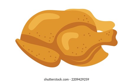 Whole baked chicken flat illustration