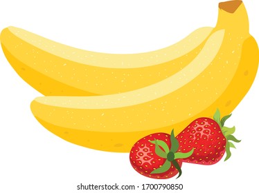 Whole banana with half, slices and leaves isolated on white background. Vector illustration.