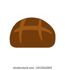 Whole black bread on isolated white background in flat style. Food and bakery products. Vector illustration.