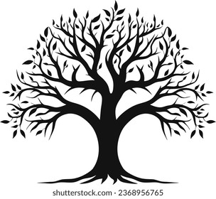 whole black tree isolated white background vector. Vector illustration