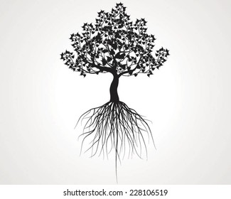 whole black tree with roots isolated white background vector