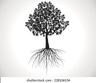 whole black tree with roots isolated white background vector