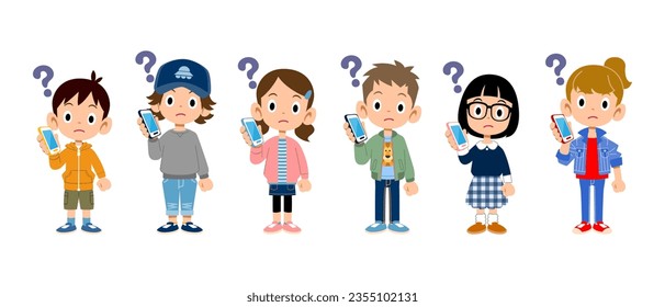 The whole body of children who have doubts while talking on a mobile phone