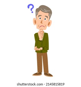 Whole body of an elderly man with doubts
