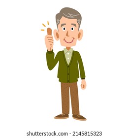 Whole body of an elderly man thumbs up