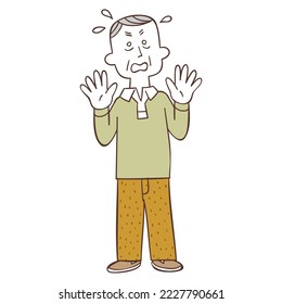 The whole body of an impatient middle-aged and elderly man