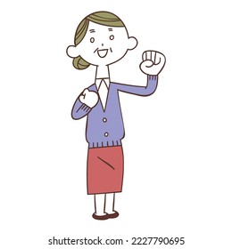 The whole body of a middle-aged and elderly woman who is enthusiastic