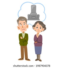 The whole body of a senior couple worried about the grave
