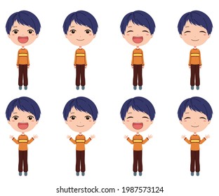Whole body vector illustration set of smiling boy