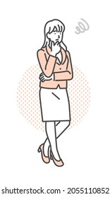The whole body of a woman in a worried suit