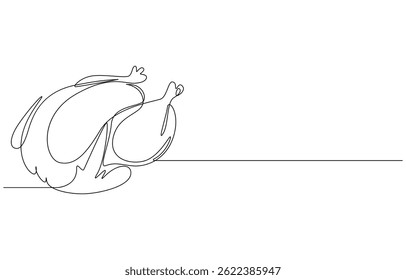 Frango inteiro fervido desenho contínuo de uma linha, Frango inteiro fervido - Ilustração de arte de linha minimalista,