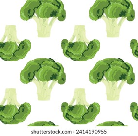 Whole broccoli. Seamless pattern in vector. Suitable for backgrounds and prints.