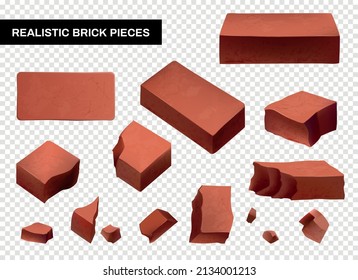 Whole and broken brick wall pieces set isolated on transparent background realistic vector illustration svg