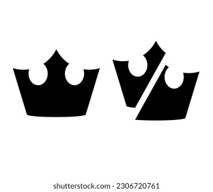 Whole and broken crown silhouette icon. Clipart image isolated on white background
