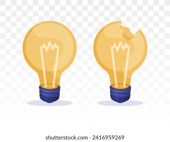 Whole and broken light bulbs. Symbol of a new idea. Vector illustration.