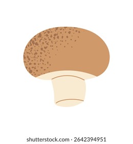 Whole brown champignon mushroom. Hand drawn edible vegetable in flat style. Organic vegan food. Vector illustration isolated on white background.