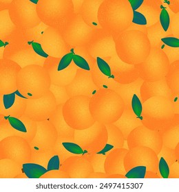 A whole bunch of juicy and ripe orange oranges. It was like diving into a fruit box. Pattern. Vector illustration