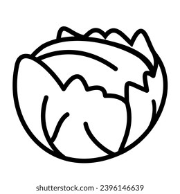 Whole cabbage outline illustration for children colouring book. Ready to print.