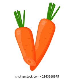 Whole Carrot Isolated On Background. Flat Vector Illustration