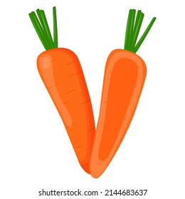 Whole Carrot Isolated On Background. Flat Vector Illustration