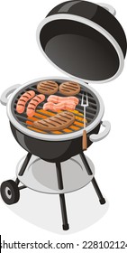 Whole Charcoal Barbecue Grill Vector Illustration.
