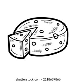 ganzer Käse mit dreieckiger Schleife, handgezeichnet, doodle Abbildung, Vektorsymbol