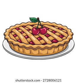 Ícone de vetor de torta de cereja inteira ilustração de tarte tradicional doce isolado no fundo branco perfeito para assar sobremesa de frutas ou projetos temáticos culinários