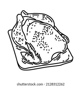 Whole Chicken Part of Chinese New Year Traditional Foods, Fruits and Drinks Hand Drawn Icon Set Vector.