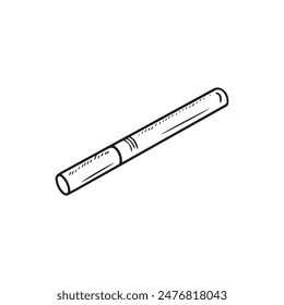 The whole cigarette isolated on white background. Hand drawn vector sketch illustration in doodle engraved line art vintage style. Concept of smoking, bad habit, nicotine addiction, cancer.