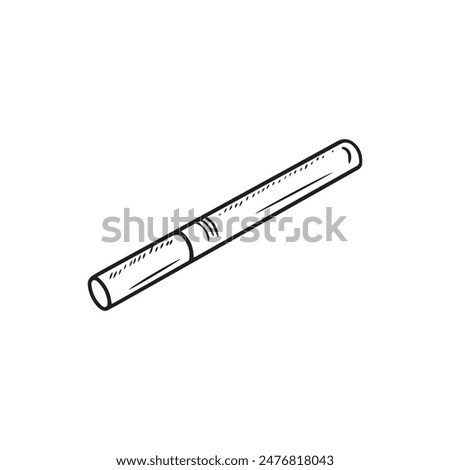The whole cigarette isolated on white background. Hand drawn vector sketch illustration in doodle engraved line art vintage style. Concept of smoking, bad habit, nicotine addiction, cancer.