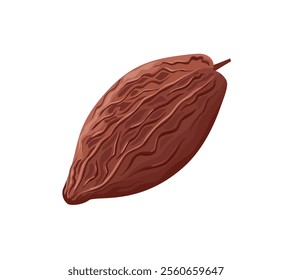 Whole cocoa pod isolated on white background. Vector cartoon flat illustration.