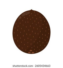 Whole coconut isolated on white background. Fresh fruit element in cartoon style. Organic healthy food clipart. Vector illustration