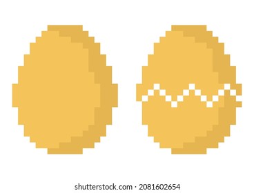 whole and cracked egg illustration with pixel theme
