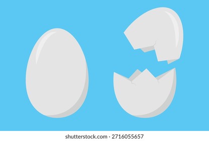 Huevo entero y agrietado - Ilustración de un huevo entero y una cáscara de huevo agrietada. Ideal para alimentos, cocina o Diseños relacionados con el huevo.