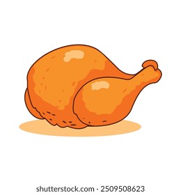 Ilustración vectorial de comida chatarra rápida de pollo frito crujiente entero