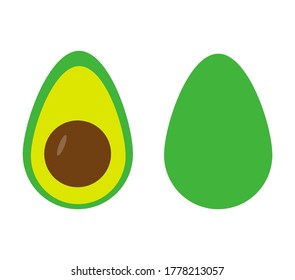 Frutos de aguacate enteros y cortados en forma plana. Aislado sobre fondo blanco.