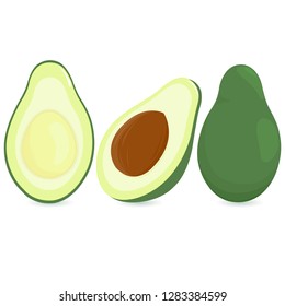 Whole and cut in half avocado fruit. Vector Illustration