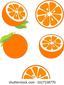Whole and cut orange vector set icons