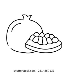 whole cut pomegranate line icon vector. whole cut pomegranate sign. isolated contour symbol black illustration