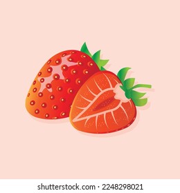 whole and cut strawberry fruit vector