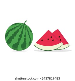 whole and cut watermelon vector illustration