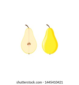 Whole and cut yellow pear. Vector illustration.