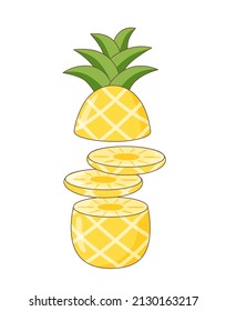 The whole cutted pineapple and it's slices	