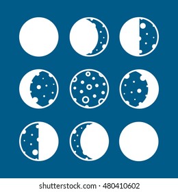 Whole Cycle Of Moon Phases Flat Icon On Blue Background
