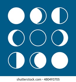 Whole Cycle Of Moon Phases Line Icon On Blue Background