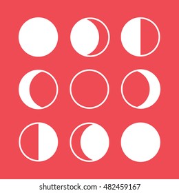 Whole Cycle Of Moon Phases Line Icon On Red Background