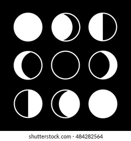 Whole Cycle Of Moon Phases Line Icon On Black Background